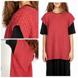 Irelands Eye Wool Cashmere Silk Blend Fennel Oversized Aran Sweater Vest Coral M